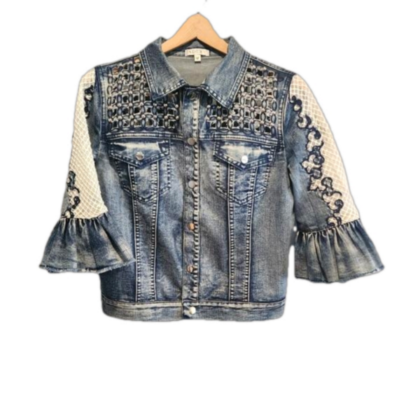 Adore Embelished Bell Sleeve Denim Jacket M - Picture 1 of 12
